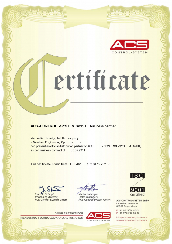 Newtech Engineering oficjalnym dystrybutorem firmy ACS-CONTROL-SYSTEMS GmbH