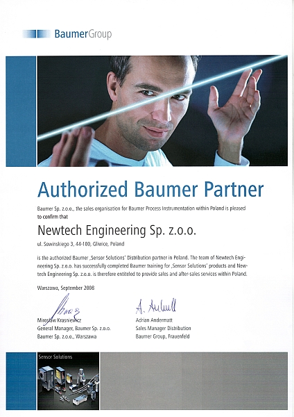 Newtech Engineering autoryzowanym Partnerem firmy Baumer