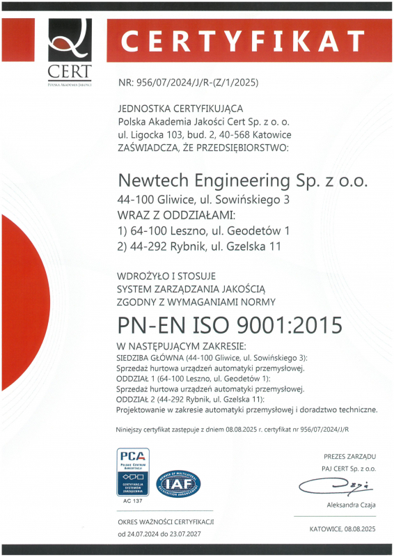 CERTYFIKAT ISO  9001